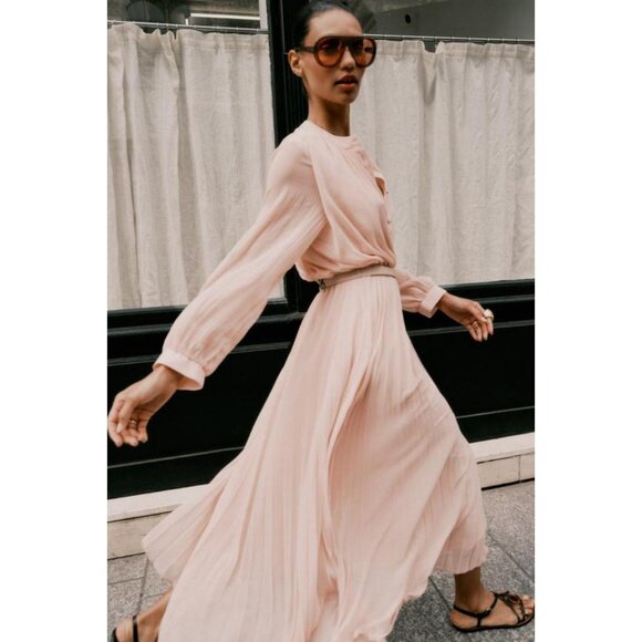 ZARA PLEATED MIDI DRESS WITH BELT - Picture 8 of 11